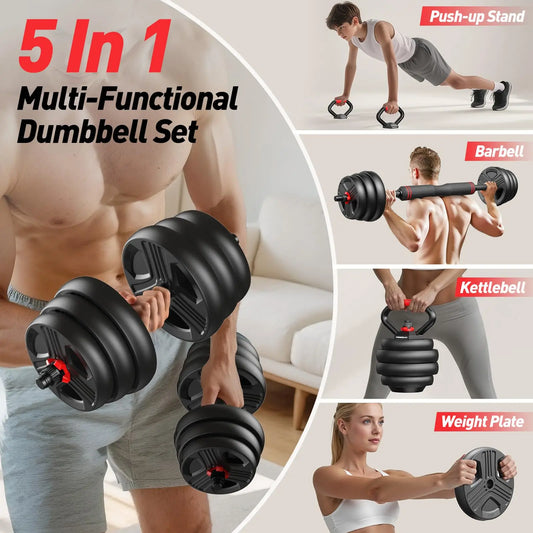 5-in-1 Adjustable Dumbbell Set Convertible Weights