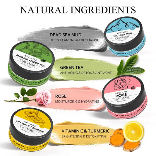 4-Piece Clay Facial Mask Set for Deep Cleansing
