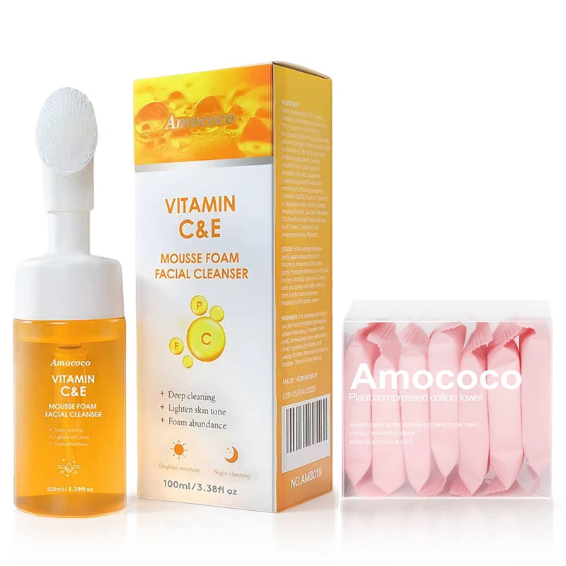Amococo Facial Cleanser and Compressed Towel Skincare Set