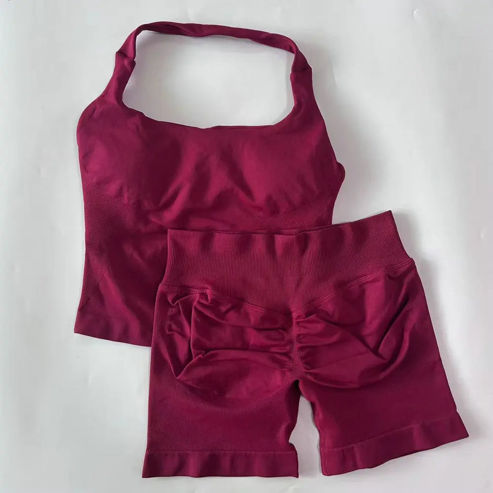 Women’s 2-Piece Backless Halter Gym Set High Waist