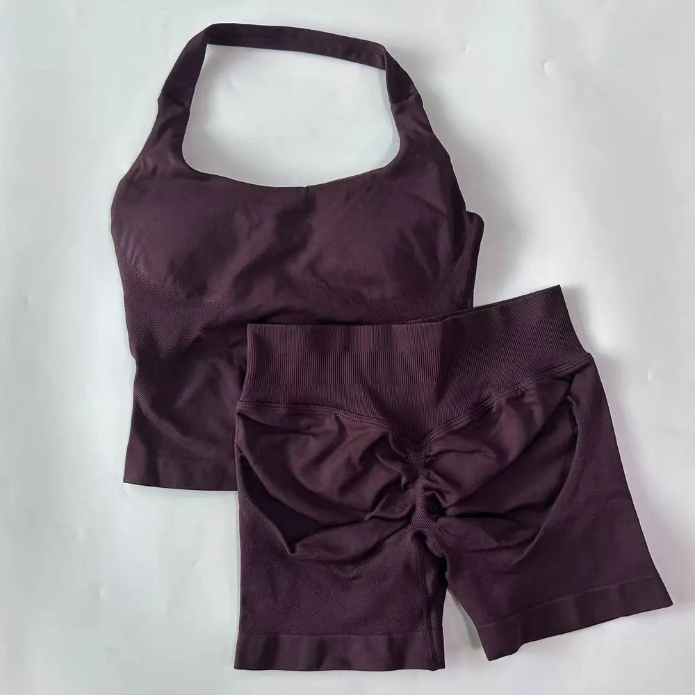 Women’s 2-Piece Backless Halter Gym Set High Waist