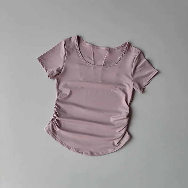 Women’s Breathable Mesh Pleated Waist Yoga Sports Top