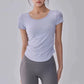 Women’s Breathable Mesh Pleated Waist Yoga Sports Top