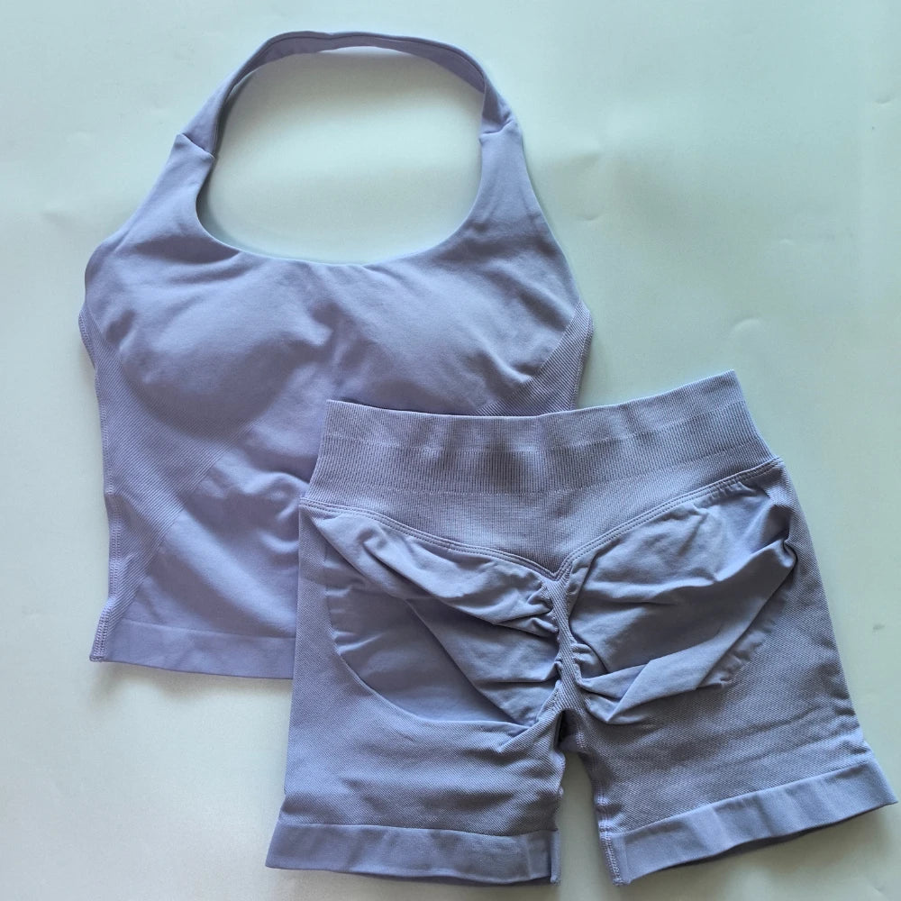 Women’s 2-Piece Backless Halter Gym Set High Waist