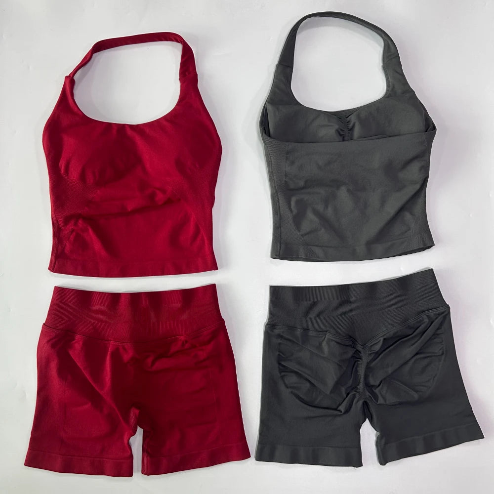 Women’s 2-Piece Backless Halter Gym Set High Waist