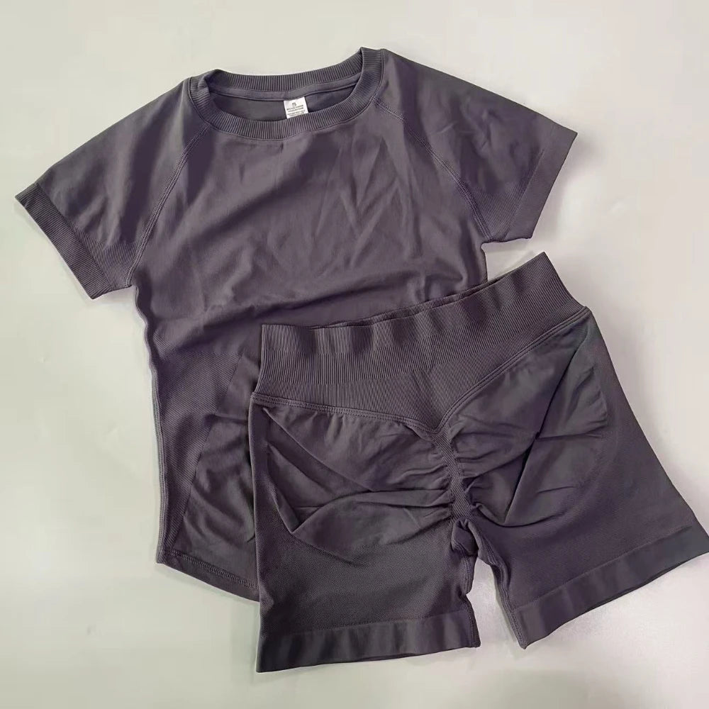 Women’s 2-Piece Longline Crop Top Workout Shorts Set