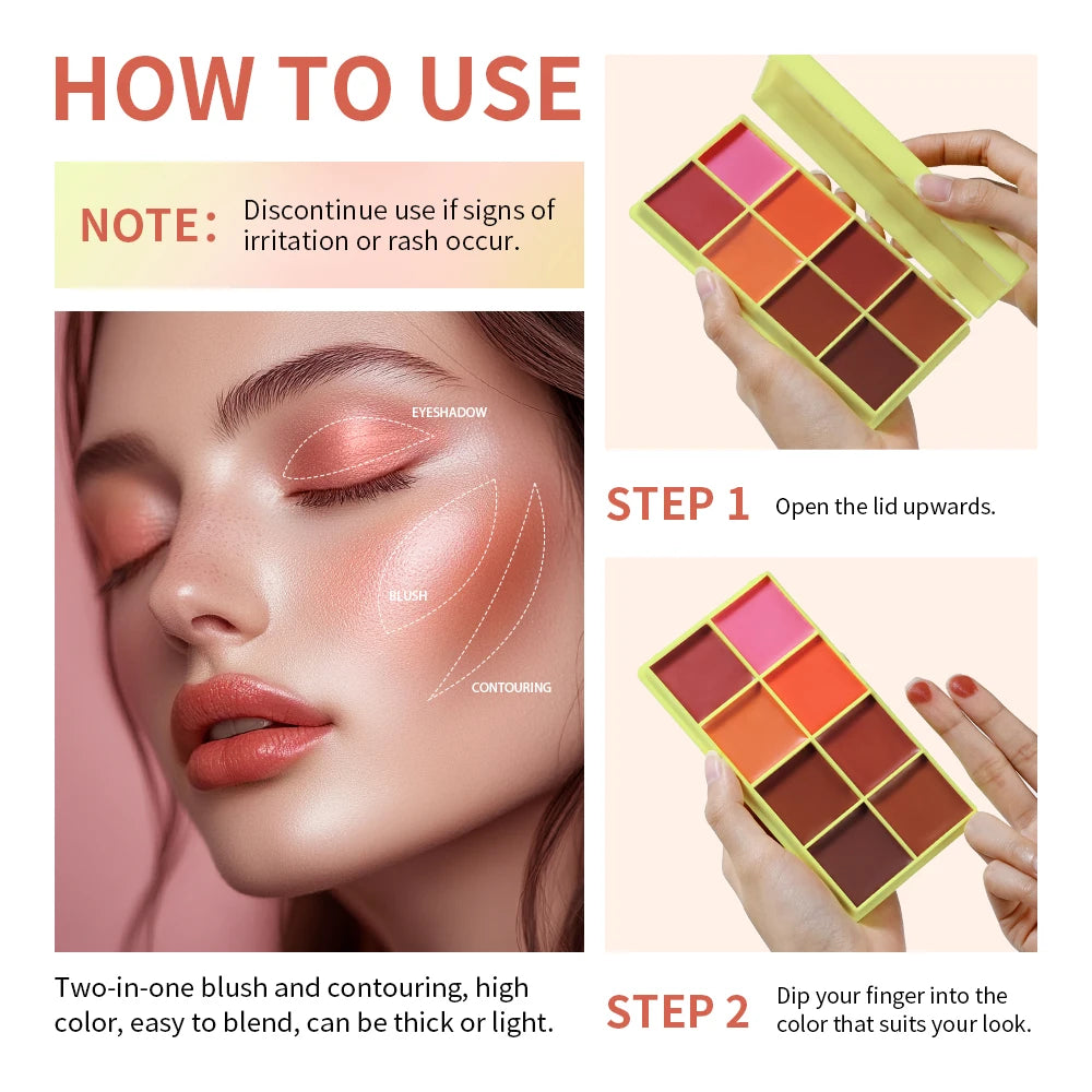8-Color Cream Blush Highlighter Concealer Palette