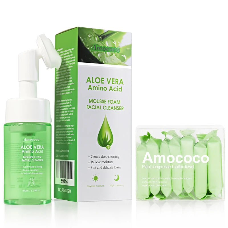 Amococo Facial Cleanser and Compressed Towel Skincare Set