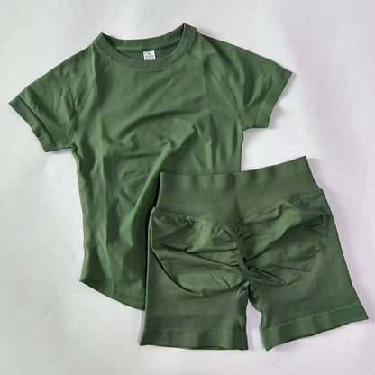 Women’s 2-Piece Longline Crop Top Workout Shorts Set