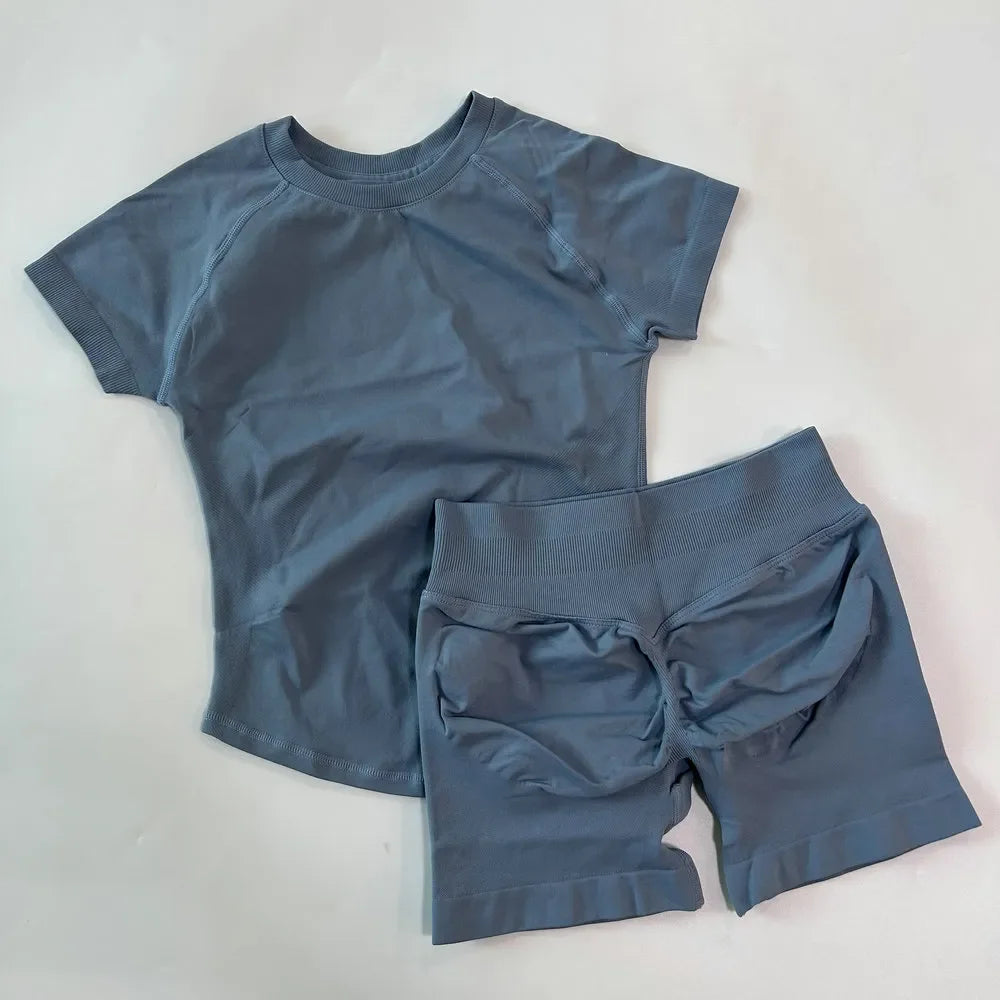 Women’s 2-Piece Longline Crop Top Workout Shorts Set