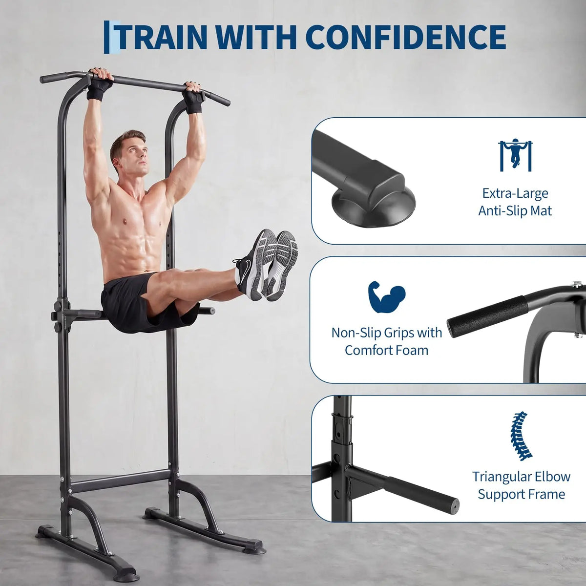 Multi-Function Power Tower with Adjustable Pull Up Bar