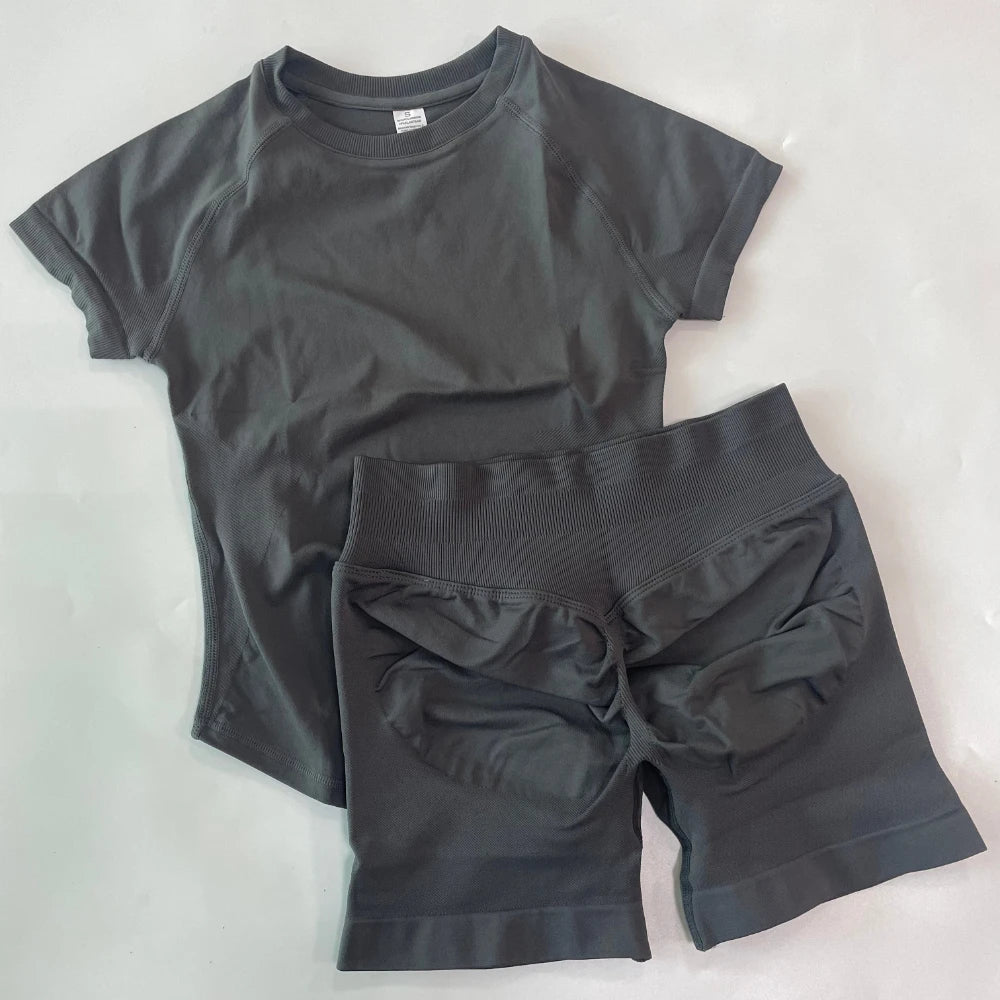 Women’s 2-Piece Longline Crop Top Workout Shorts Set