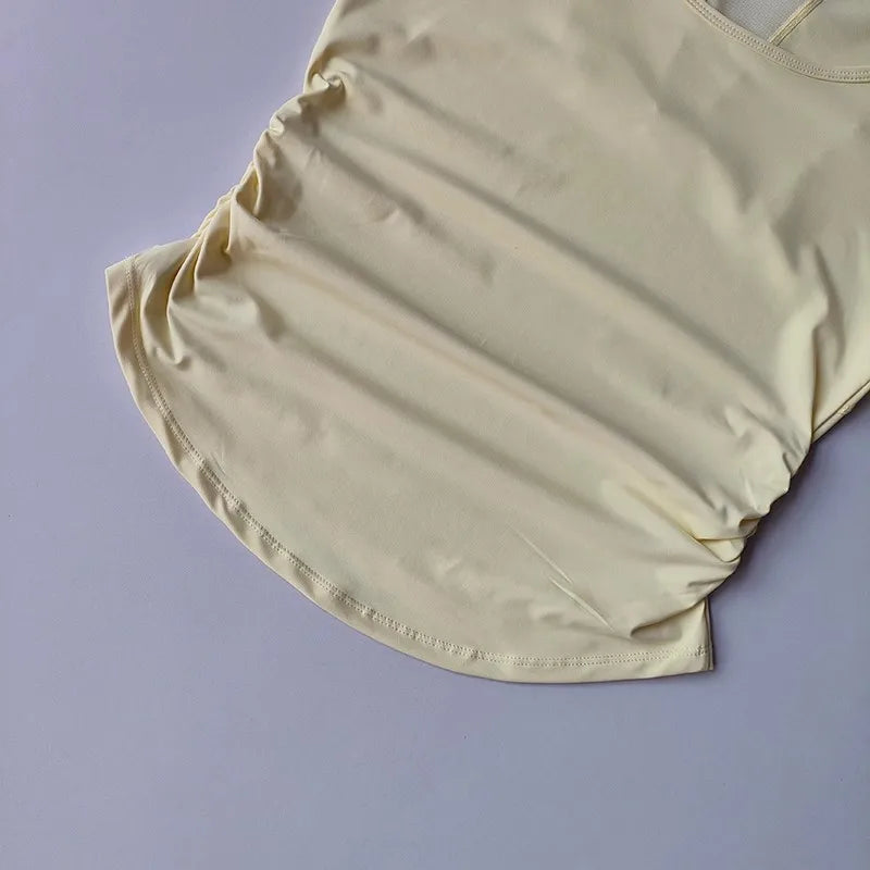 Women’s Breathable Mesh Pleated Waist Yoga Sports Top