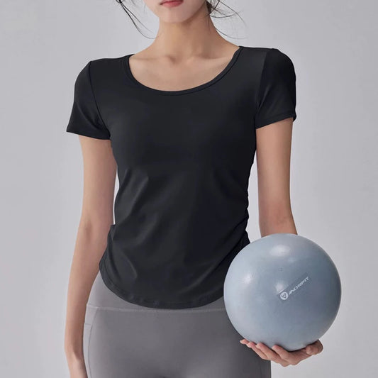 Women’s Breathable Mesh Pleated Waist Yoga Sports Top