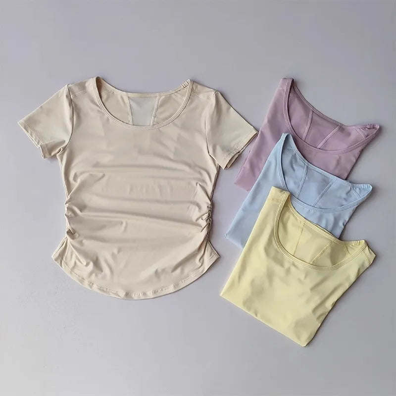 Women’s Breathable Mesh Pleated Waist Yoga Sports Top