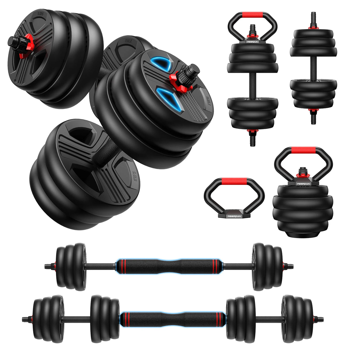 5-in-1 Adjustable Dumbbell Set Convertible Weights