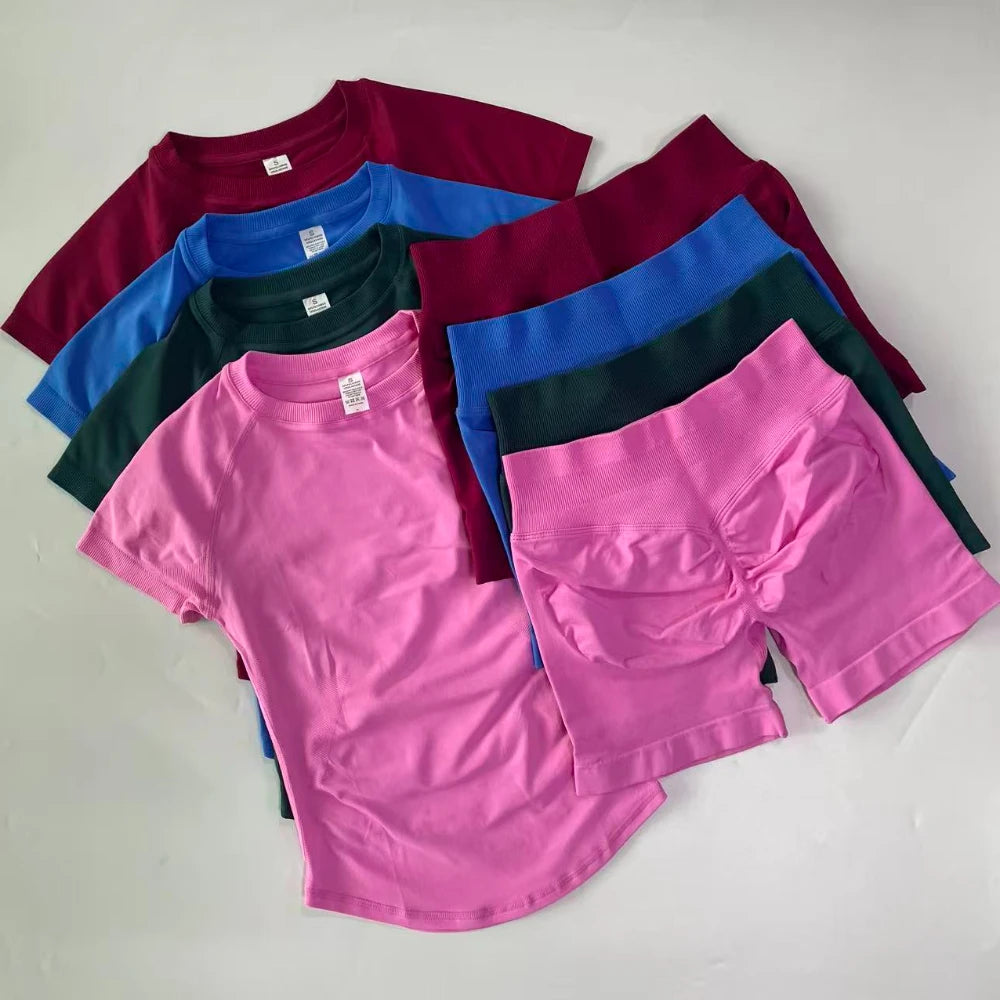 Women’s 2-Piece Longline Crop Top Workout Shorts Set