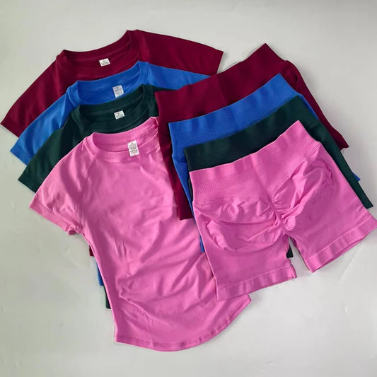 Women’s 2-Piece Longline Crop Top Workout Shorts Set