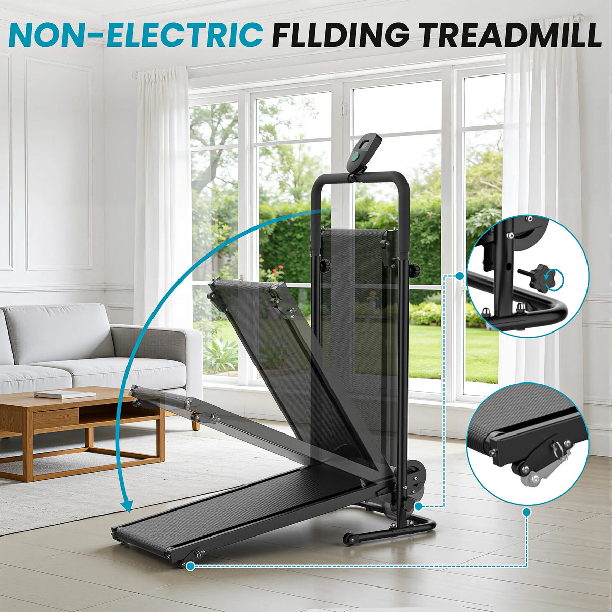 Foldable Non-Motorized Treadmill with Fixed Incline