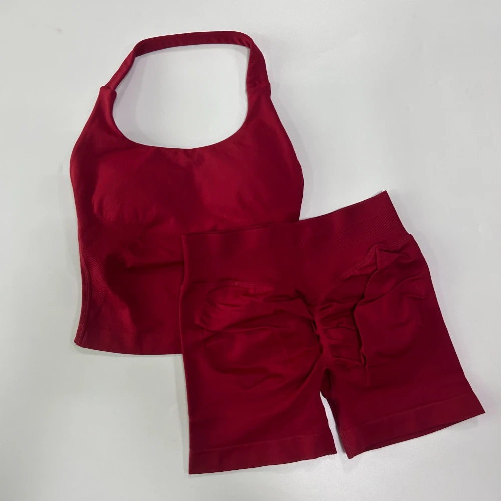 Women’s 2-Piece Backless Halter Gym Set High Waist