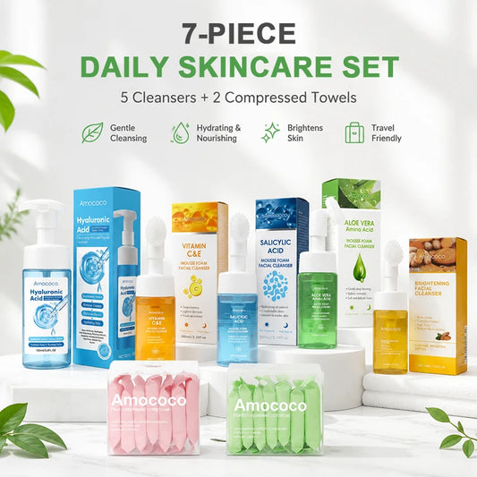 Amococo Facial Cleanser and Compressed Towel Skincare Set