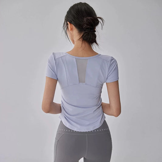 Women’s Breathable Mesh Pleated Waist Yoga Sports Top