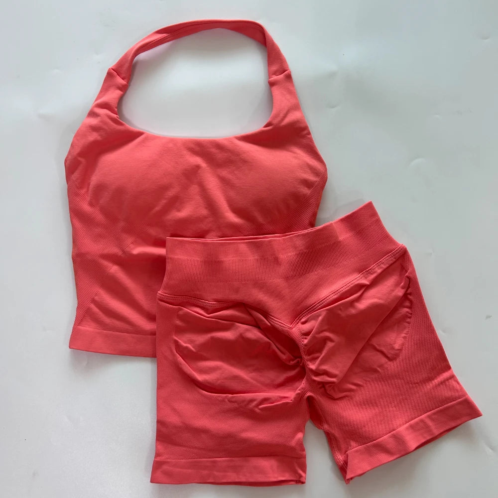 Women’s 2-Piece Backless Halter Gym Set High Waist