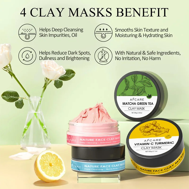 4-Piece Clay Facial Mask Set for Deep Cleansing
