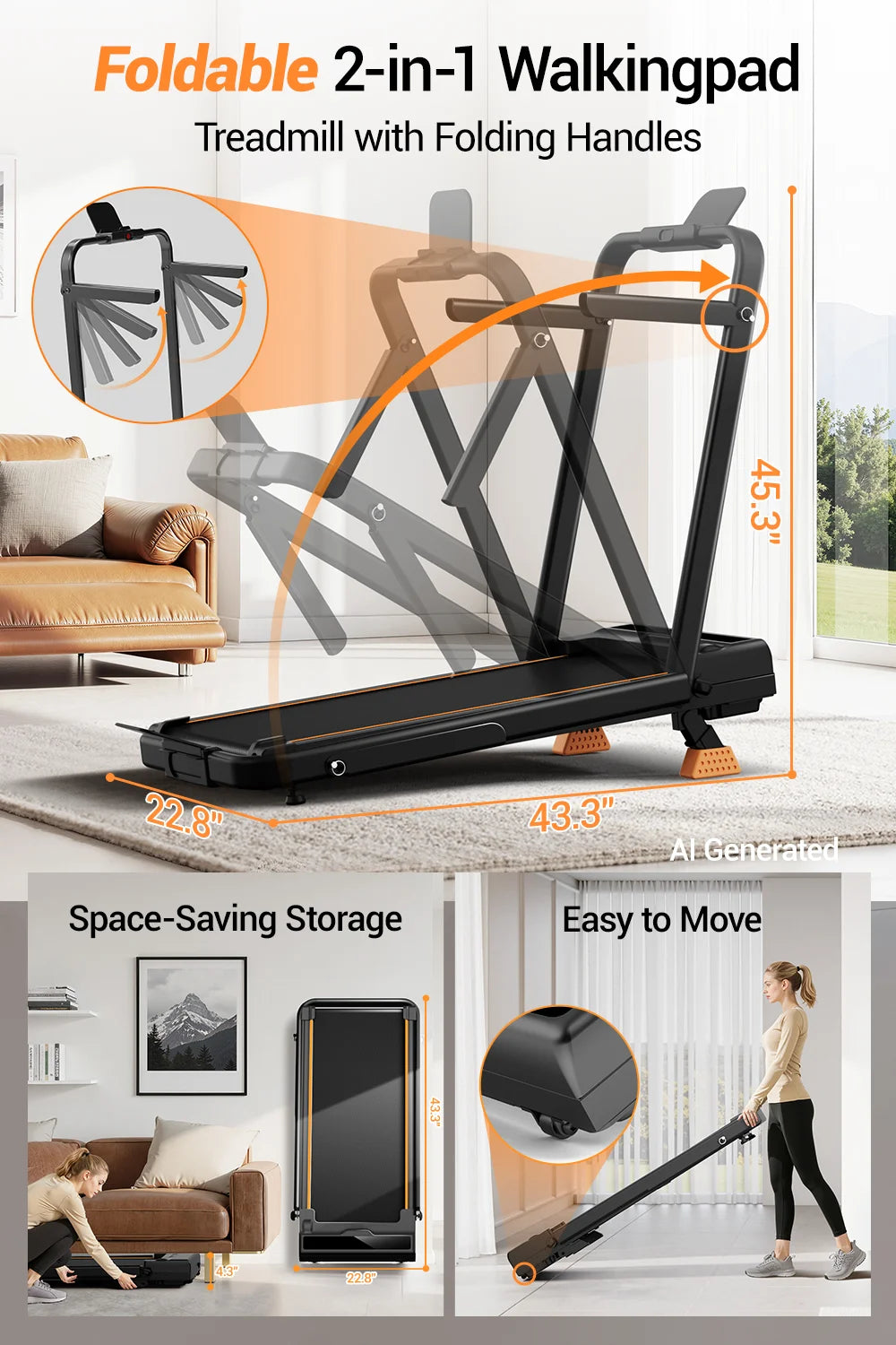 Foldable Incline Treadmill for Home