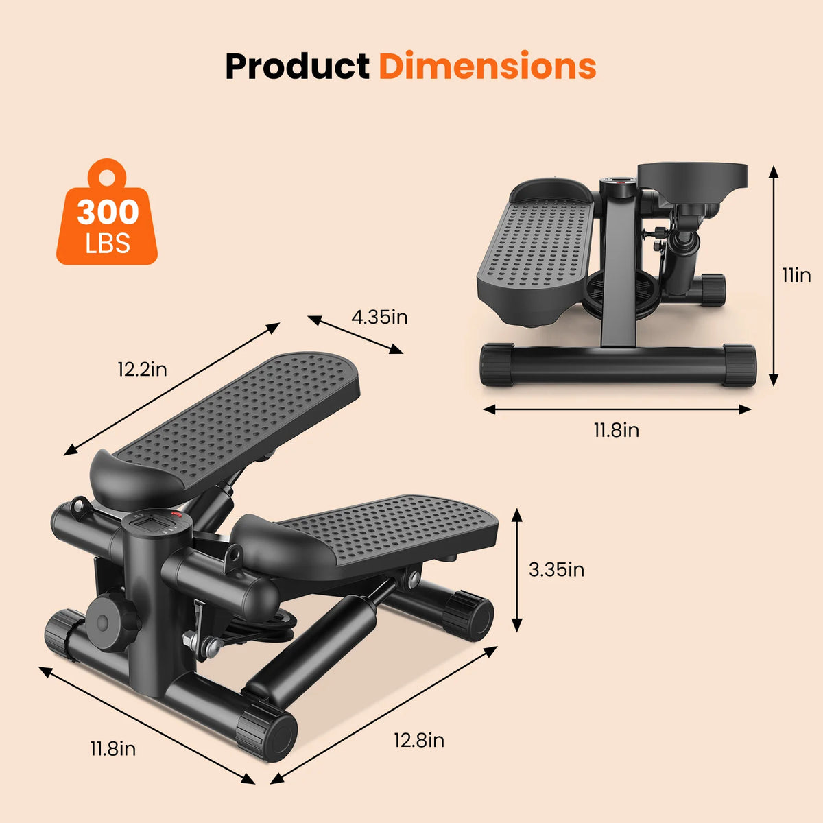 Mini Stepper with Resistance Bands and LCD