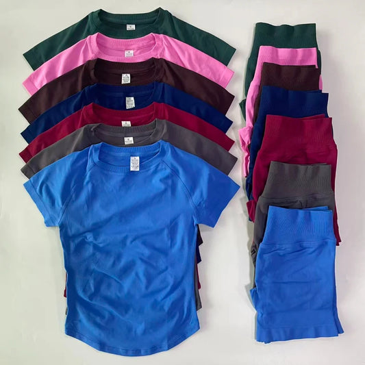 Women’s 2-Piece Longline Crop Top Workout Shorts Set