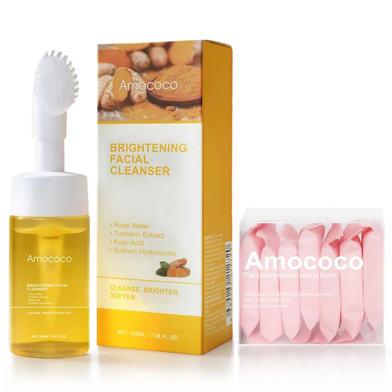 Amococo Facial Cleanser and Compressed Towel Skincare Set