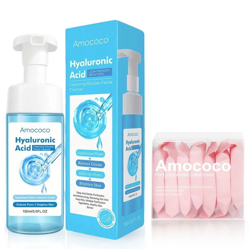 Amococo Facial Cleanser and Compressed Towel Skincare Set