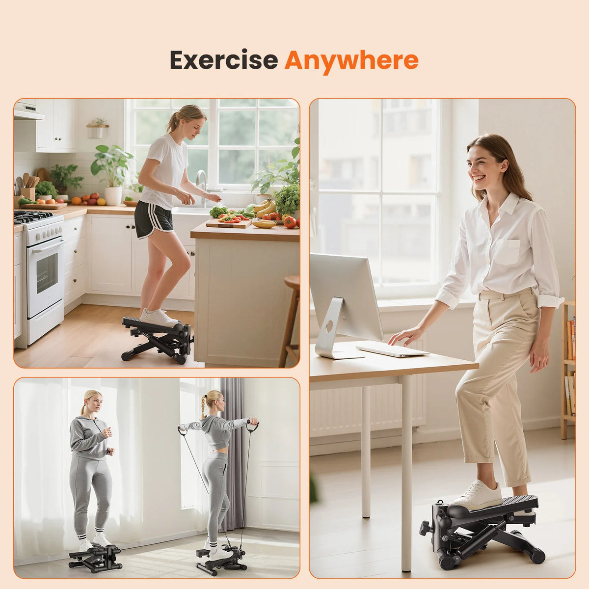 Mini Stepper with Resistance Bands and LCD