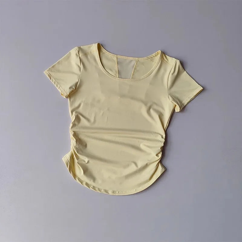 Women’s Breathable Mesh Pleated Waist Yoga Sports Top