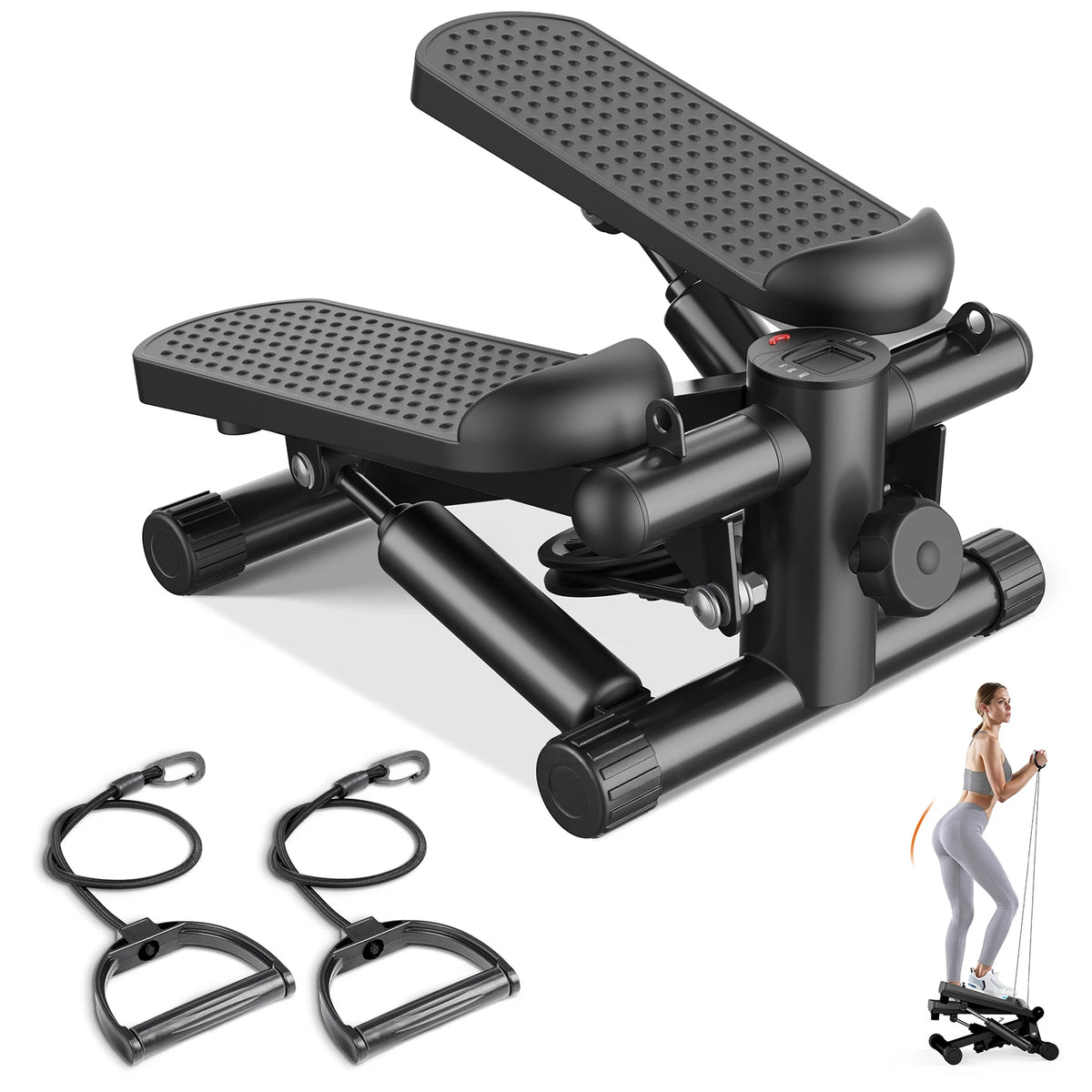 Mini Stepper with Resistance Bands and LCD