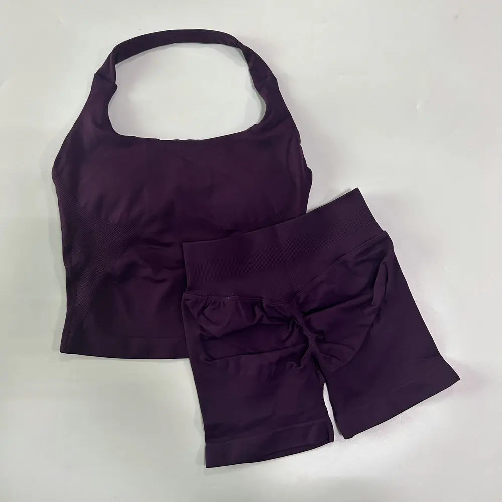 Women’s 2-Piece Backless Halter Gym Set High Waist