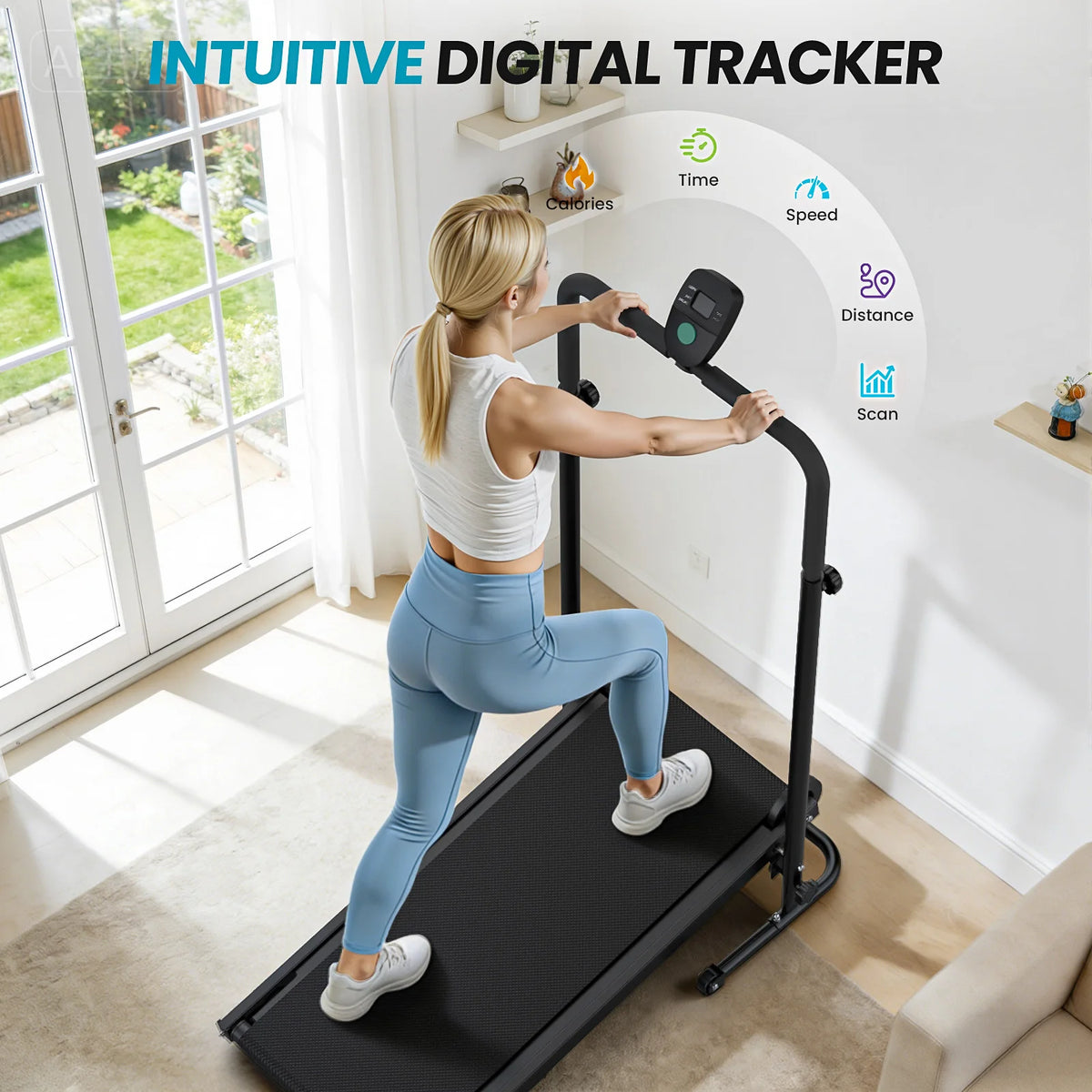 Foldable Non-Motorized Treadmill with Fixed Incline